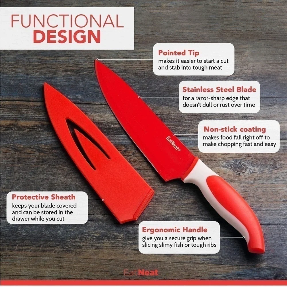 Brand New Colorful 12-Piece Kitchen Stainless Steel Knife Set w/ Cutting Board